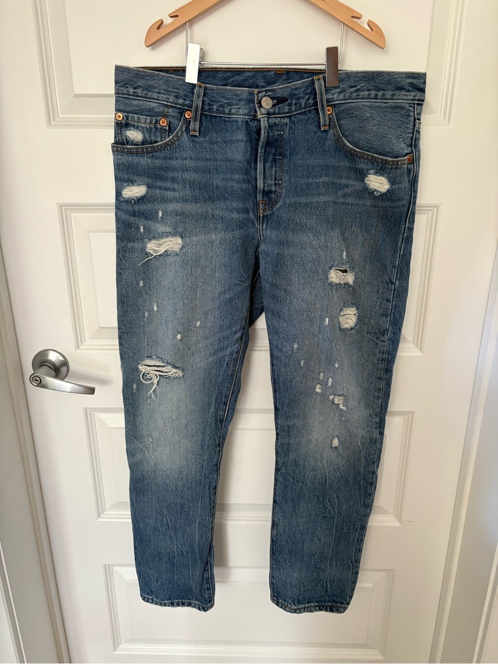 Levi’s 501 CT Distressed Jeans W29 L32 Tapered Medium Wash Denim